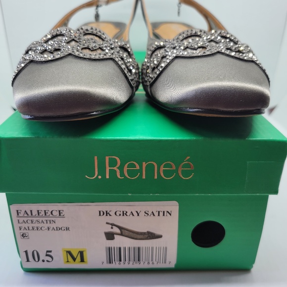 J. Renee Women's Faleece Lace/Satin Pumps Dark Gray 10.5M Block Heel - Picture 10 of 13